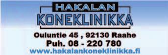 KEITTOLOUNAS ti pe klo 11 14 SPAUK ry:tä Raahen alueella tervehtivät: Meiltä myös maukkaat AUTOKOTILA OY grillituotteet! VIHANTI Puh. 08-280 4500 Raahe UIMAHALLINTIE Puh.