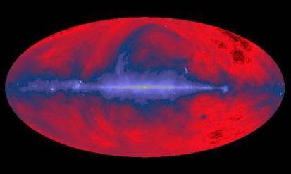 Radiotaivas I 408 MHz (λ=73 cm, Haslam survey)