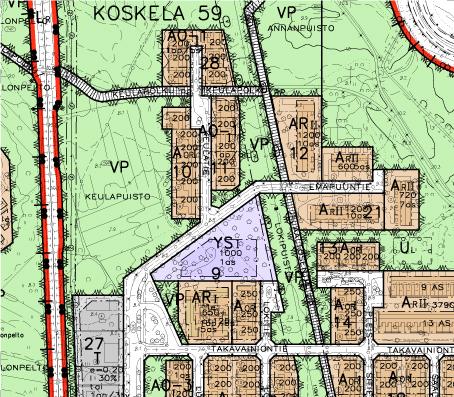 varastorakennusten korttelialue, jossa sijaitsee vuonna 1986 rakennettu kulkuneuvojen suoja- ja huoltorakennus.