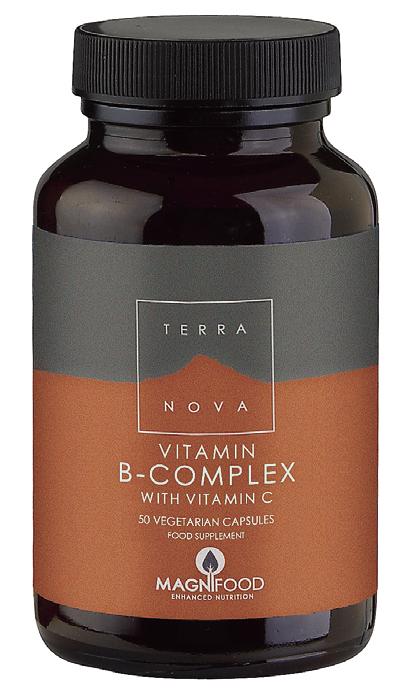 Terranova B-Complex Synerginen yhdistelmä luontaisia ja bio aktiivisia B-vitamiineja, C-vitamiinia, magnesiumia
