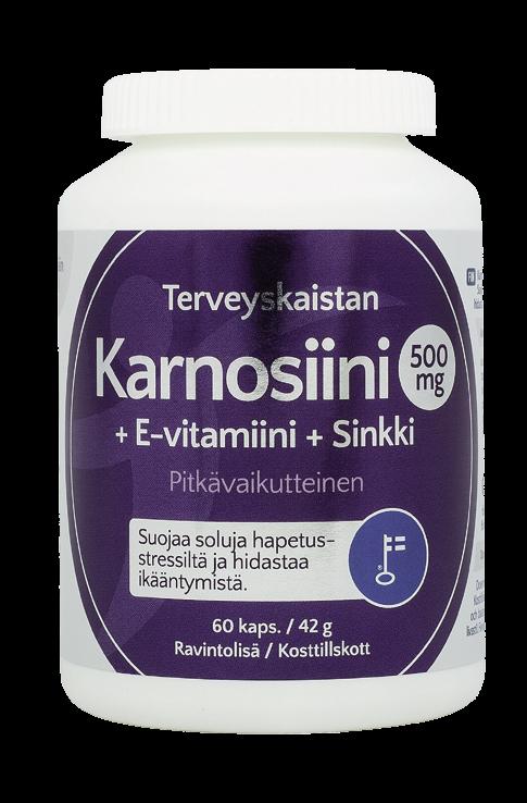 Karnosiini 500 mg + E-vitamiini + sinkki Suojaamaan soluja
