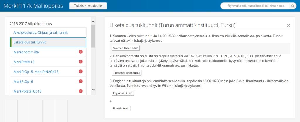 10 TARJOTIN Tarjotin-osiosta löydät lukuvuoden kurssivalintasi ja voit ilmoittautua esim.