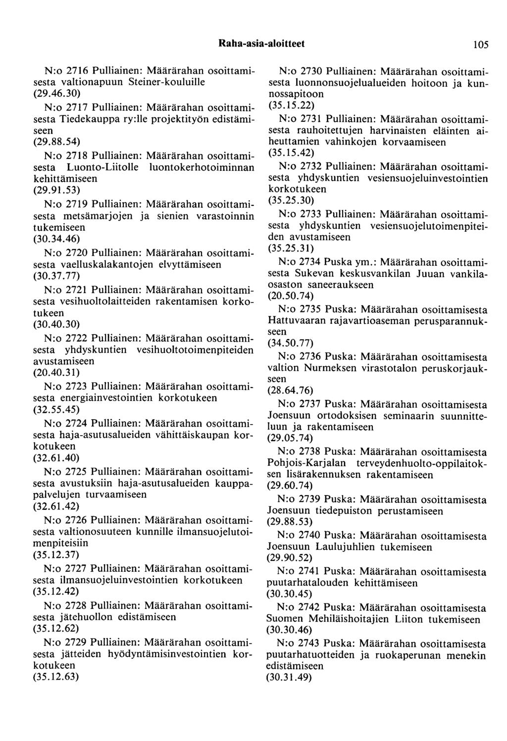Raha-asia-aloitteet 105 N:o 2716 Pulliainen: Määrärahan osoittamisesta valtionapuun Steiner-kouluille (29.46.
