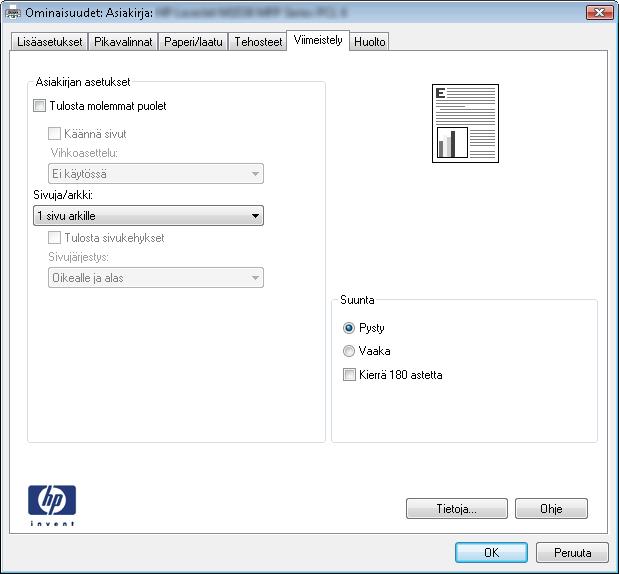 Tulostustehtävät (Windows) Tulostaminen (Windows) Seuraavassa osassa kuvataan perustulostuksen kulku Windowsissa. 1. Valitse ohjelmistossa Tulosta. 2. Valitse tulostin tulostinluettelosta.