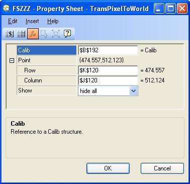 133 Pikseli muutokseen käytetään TransPixelToWorld työkalua. Työkalun valinta ikkuna on erittäin yksinkertainen, kuten kuvasta 111 voidaan havaita.