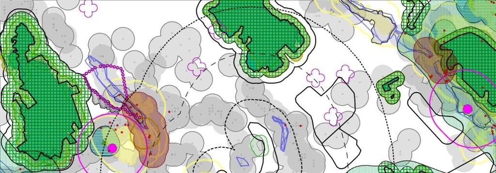 LIITE 1 7 Kartta 2. Vaikutuskohteita. Lisäksi alueen ympärille on piirretty 2, 6 ja 10 km vyöhykkeet.