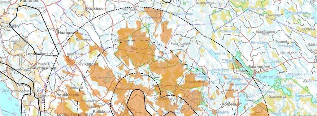 LIITE 1 38 riittänee ehkäisemään merkittävät vaikutukset. Suurempi riski voimaloista voi aiheutua noin 2 kilometrin päässä alueesta sijaitsevalle sääksen pesimäpaikalle.
