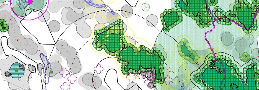 LIITE 1 39 Kartta 2. Vaikutuskohteita. Lisäksi alueen ympärille on piirretty 2, 6 ja 10 km vyöhykkeet.