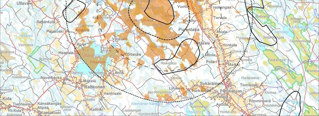 - Vipusalonneva Märsynneva -kokonaisuus. Jälkimmäinen on noin 5,5 km etäisyydellä ja Kopsanneva reilun kilometrin etäisyydellä alueesta.