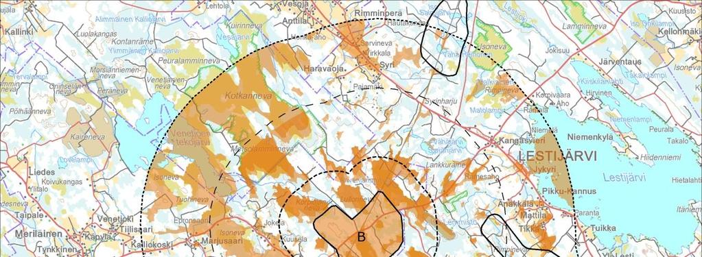 LIITE 1 2 dollisia. Lähimpiin sääksen pesiin on etäisyyttä yli 3 km, mikä riittänee ehkäisemään merkittävät vaikutukset.