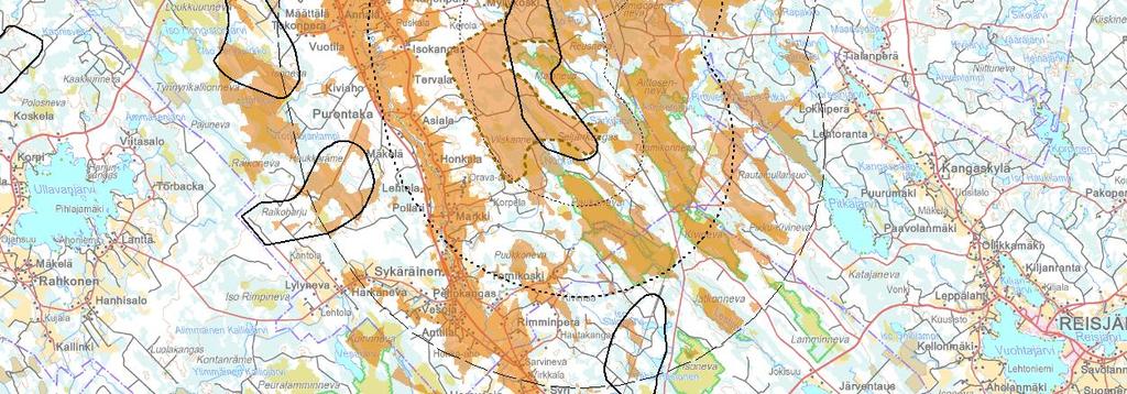 Natura-alueiden yhteydessä 3-5 km etäisyydellä alueen kaakkoispuolella on erityisseurannassa olevien petolintujen reviirejä. Pitkähkö etäisyys vähentää merkittävien vaikutusten muodostumisen riskiä.