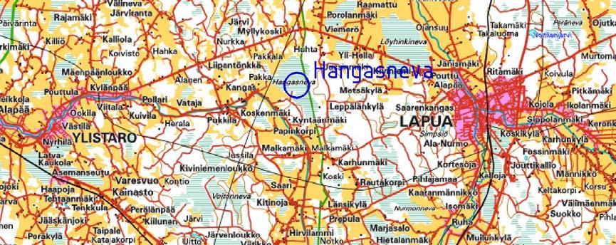 4 HANKKEEN KUVAUS 4.1 Hangasnevan sijainti ja maankäyttö Hangasneva sijaitsee Seinäjoen kaupungissa entisen Ylistaron kunnan alueella.