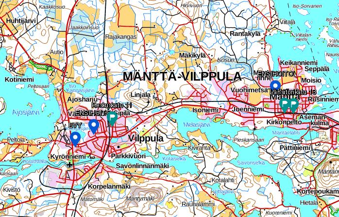 viiden minuutin, niin kohteiden määrittelyn perusteella voidaan olettaa potilaiden hyötyvän PAD- ohjelmasta (lounasravintola, huoltoasema). 35 Kartta 5.