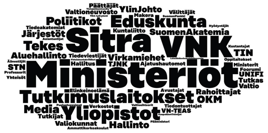 Kenen pitäisi olla aloitteellinen? (2/2) 10b. Ketkä ovat mielestäsi avaintoimijoita tarttumaan tiedon ja yhteiskunnallisen päätöksenteon vuorovaikutuskäytäntöjen kehittämiseen?