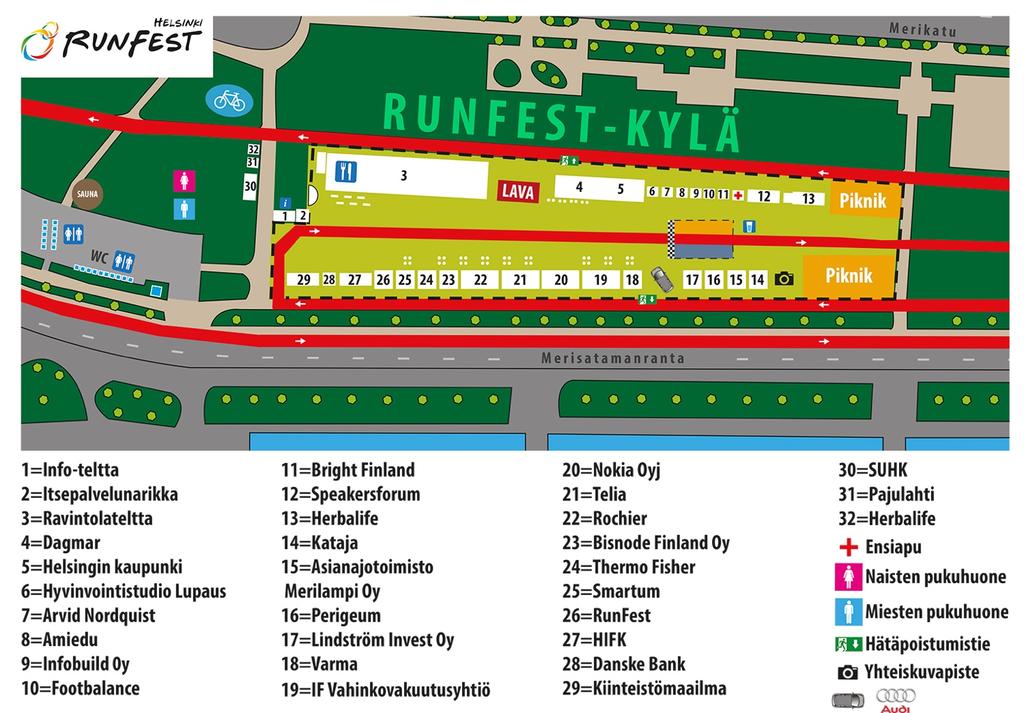 RunFest-kylä Tapahtuma-alue RunFestin varsinainen tapahtuma-alue eli RunFest-kylä sijaitsee Meripuistossa.