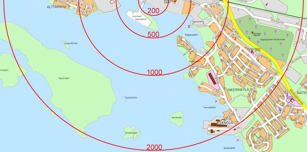 Liikenteen (raskaan liikenteen reitit) ja maisemavaikutukset ulottuvat noin kilometrin päähän kohteesta.