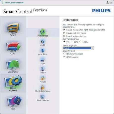 3. Kuvan optimointi Kun tätä valintaruutua ei ole valittu, mitään esiasetuksia ei aseteta käynnistettäessä. Aktivoi läpinäkyvyys (Windows 7, Vista, XP). Oletusasetus on 0% himmeä.