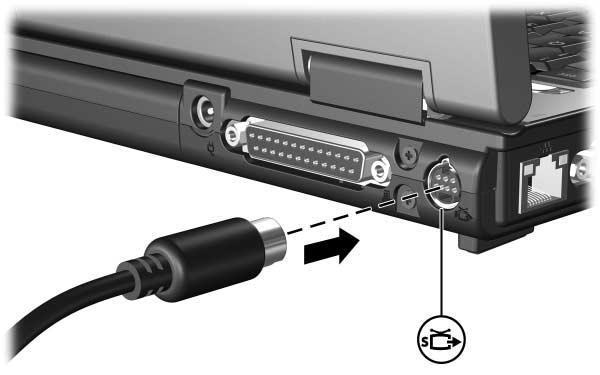 Multimedialaitteet Kun haluat liittää videolaitteen S-videolähtöliitäntään, toimi seuraavasti: 1. Liitä kumpi tahansa S-videokaapelin pää tietokoneen S-videolähtöliitäntään. 2.