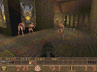 9 Kuva 3: Quake, ensimmäinen täysin polygoneihin perustuva rst person shooter. 3.2 Kolme teknistä komponenttia: muotoilu, tekstuurit ja valaistus Kolmiulotteisen kentän suunnittelussa on kolme teknistä päävaihetta.