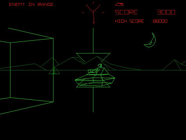 läpinäkyviä - pelin resurssit eivät siis riittäneet pelaaja lähimpien polygonien taakse jääneiden viivojen piilottamiseen. 6 Kuva 1: Battlezone - ensimmäinen kaupallisesti julkaistu 3D-peli.
