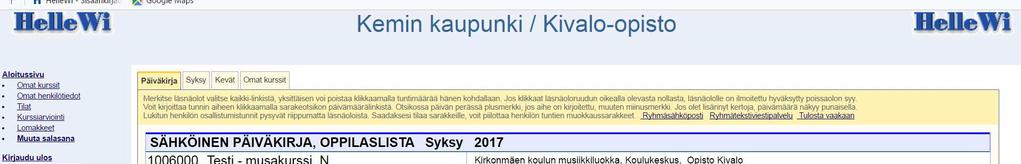 läsnä, valitse päivämäärän alta Valitse kaikki.