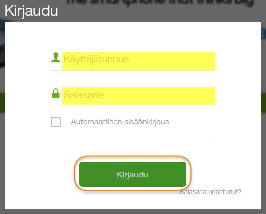 3.2 Salasana unohtunut Valitsemalla Salasana unohtunut?