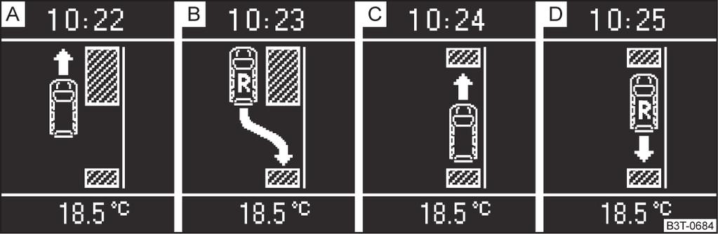 Jos näytöllä näkyy symboli (km / h), hidasta ajonopeus alle 40 km/h (pituussuuntainen pysäköinti) tai 20 km/h (poikittaissuuntainen pysäköinti).