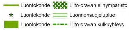 Luonnonsuojelulailla luonnonmuistomerkiksi rauhoitettu kohde, kataja on osoitettu luontoselvityksen karttaotteessa numerolla 38 (kuva alla). Kuva. Romulanpuron luontokohde. (Ramboll, 2016) Kuva.