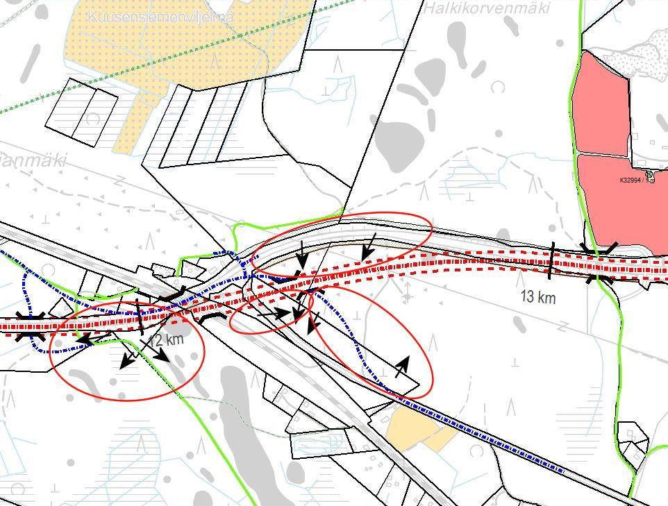 KIVA-kortti 7 Kiinteistövaikutusten arviointi Vt 12:n parantamisen yhteydessä yleissuunnitelmavaiheessa välillä Nastola/Uusikylä - Iitti/Tillola Iitti: Mankalan ylikäytävä, 11,5-13 km 27. 25. 26. 28.