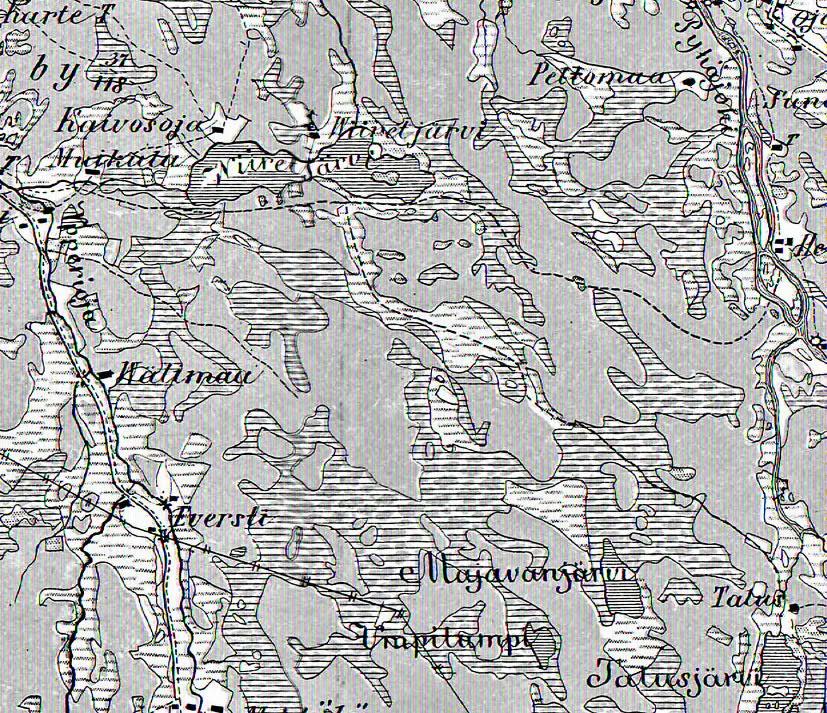 10 7 toriallisia kohteita, lähinnä röykkiöitä. Asuinpaikkojen löytäminen tämän tyyppisestä maastosta on vai keaa.