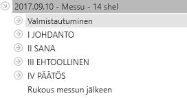Voit avata nuolesta kunkin pääkohdan niin, että jumalanpalveluspuun kaikki oksat näkyvät: Vasemmalla palstalla tehdyt valinnat määräävät kohtien näkymisen keskimmäisellä