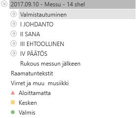 Ennalta määritellyt suodattimet: Jumalanpalveluspuussa on muutamia ennalta määristeltyjä suodattimia: Raamatuntekstit Näyttää palveluksen raamatuntekstit.