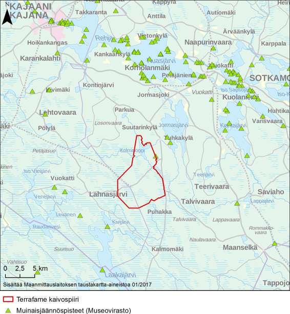 144 Kaivosalueen itä-koillis- sekä pohjoispuolella, n. 10 km säteellä, sijaitsee useita kulttuuriympäristöohjelman rakennuskulttuurikohdetta sekä perinnemaisemia (liitteen 5 kuva 3).