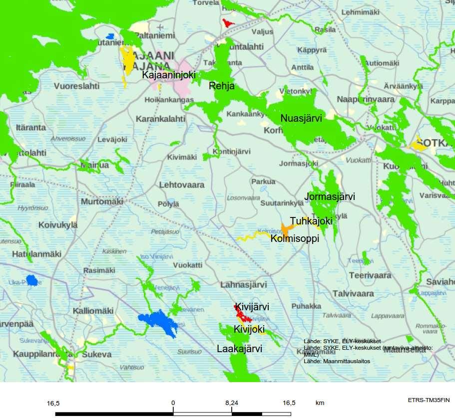 225 Kuva 13-1. Vesistöjen ekologinen tila (Ympäristökarttapalvelu Karpalo, haettu 22.6.2017).