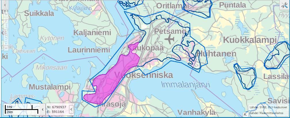 koillispuolella. Suomen ympäristökeskus; Karpalo-karttapalvelu.