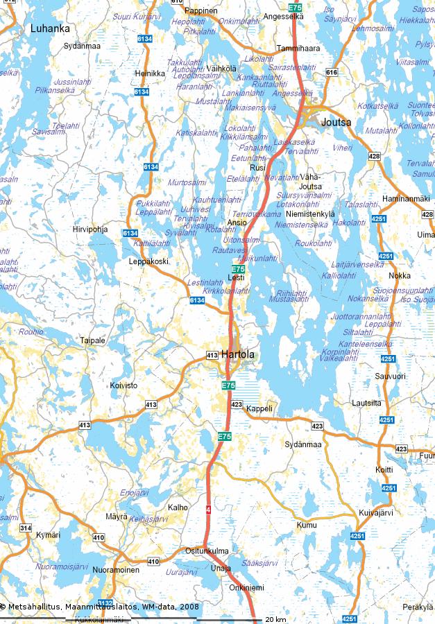 5 Hartola Uusi-Ruskeala c. Sijainti merkitty ympyrällä.