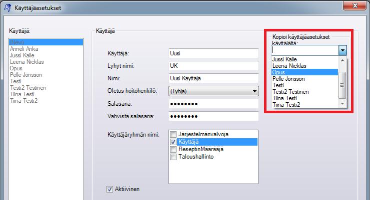Muuta: Uusille käyttäjätunnuksille vidaan nyt kpiida käyttäjäkhtaiset asetukset lemassalevalta