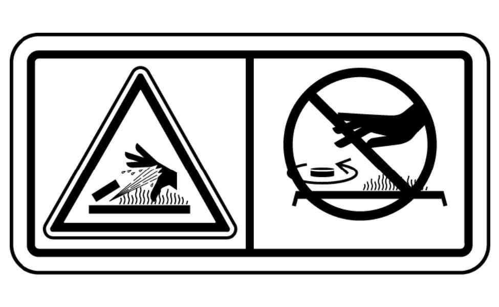 Tämä paineenalaisten kuumien nesteiden turvamerkintä sijaitsee myös lähellä jäähdytysjärjestelmän täyttöaukon kantta. Kuva 9 g01433231 Ruhjoutumisvaara!
