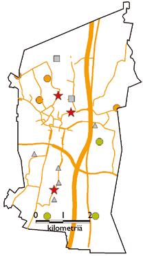 6.7 Kerava Typenoksidit Hiukkaset Rikkidioksidi Hiilimonoksidi VOC-yhdisteet t % t % t % t % t % Energiantuotanto 120 32 3 11 55 85 Autoliikenne 237 63 13 43 0,3 1 1106 100 104 73 Pienpoltto 18 5 14