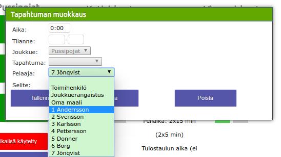 Tapahtumien seuraaminen Kun edellä kuvatut tapahtumat on kirjattu on otteluseurannan näkymässä nähtävillä ottelutilanne pelattava erä joukkuevirheet keltaisina pallukoina ja erän virheiden täyttyessä