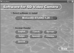 Tietokonekäyttö [Windows] Kun laitat mukana toimitetun CD-ROM-levyn tietokoneeseen, näkyviin tulee automaattisesti [Setup Menu] -aloitusvalikko. Videoiden editointiohjelma MotionSD STUDIO 1.
