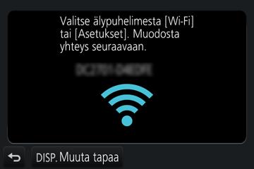 Wi-Fi Kameran käyttäminen yhdistettynä älypuhelimeen Yhdistäminen älypuhelimeen Yhdistäminen ilman salasanaa Tällä laitteella voi muodostaa Wi-Fi-yhteyden helposti ilman salasanan syöttämistä