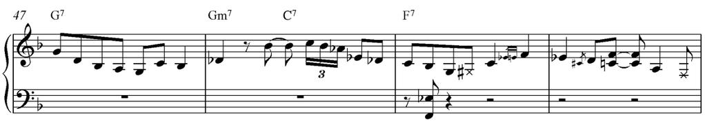 Tällaisia hajotuksia voi kuulla runsaasti Wynton Kellyn pianosooloissa, esimerkiksi Hank Mobleyn Soul Station -albumin Dig Dis -raidalla kohdassa 4:00-4:20 (Mobley 1960, äänite). 7.