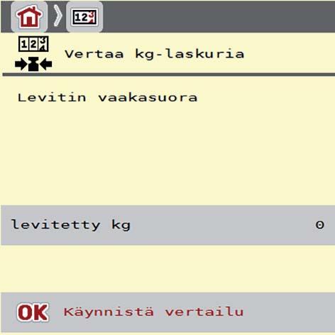 Käyttö AXIS ISOBUS 4 4.10.2 Levitetyn lannoitemäärän selvittäminen Valikko Vertaa kg-laskuria näyttää levityksen jälkeen lannoitemäärän, joka vaa an mukaan levitettiin.
