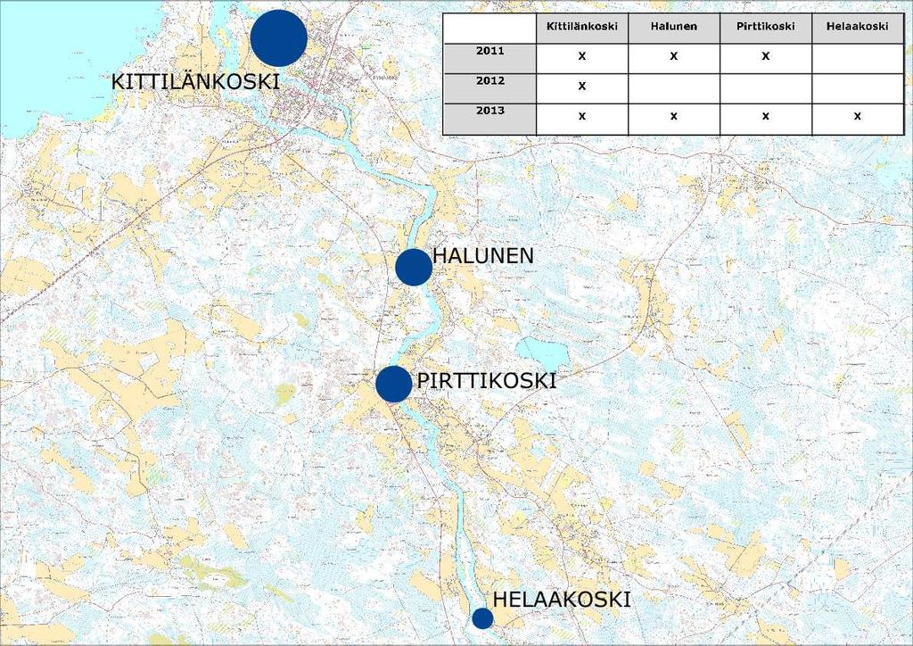 FCG SUUNNITTELU JA TEKNIIKKA OY Raportti 4 (40) Kuva 2. Jääsahaustoimenpiteet vuosina 2011-2013.