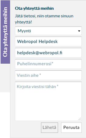 Ota yhteyttä meihin Toisinaan kyselyä laatiessa voi kohdata ongelmatilanteen. Jotta työskentely on mukavaa, olemme lisänneet yhteydenottolomakkeen Webropolin joka sivulle.