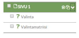 Kuva 12 Avatussa näkymässä näet sivulta 1 löytyvät kaksi kysymystä. o Kun klikkaat sivua tai kysymyksen otsikkoa, Webropol 3.0 ohjaa sinut automaattisesti valitsemallesi sivulle tai kysymykseen.