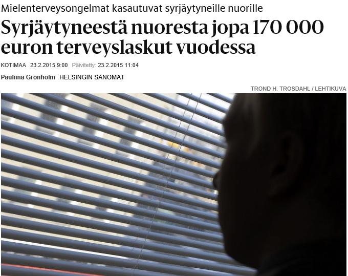 14.9.2017 3 2 500 Mielenterveyssyistä työkyvyttömyyseläkkeelle jääneet alle 35 vuotaat 2003 2015 2 000 1 500 1 000 500 0 2003 2004 2005 2006