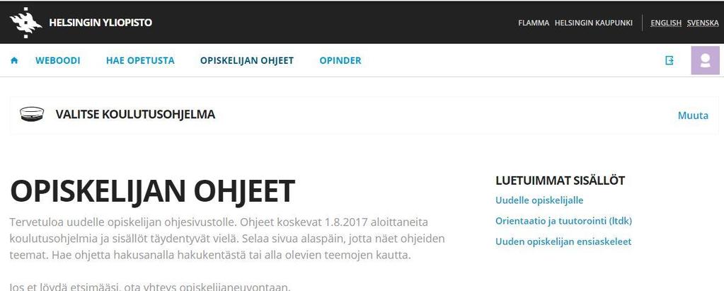 OPISKELIJAN OHJEET Valitsemalla koulutusohjelmavalikosta oma koulutusohjelmasi (kirjautuneena oma ohjelmasi valikoituu automaattisesti) näet sekä kaikkia