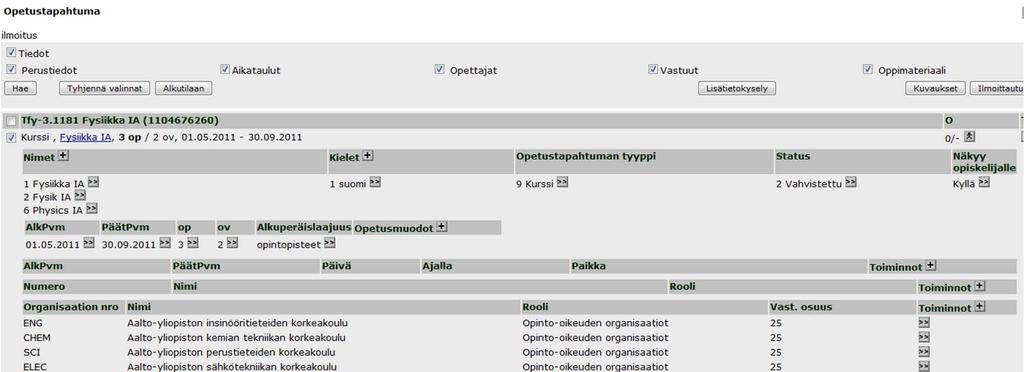 Organisaation lisääminen opetustapahtumalle (vain